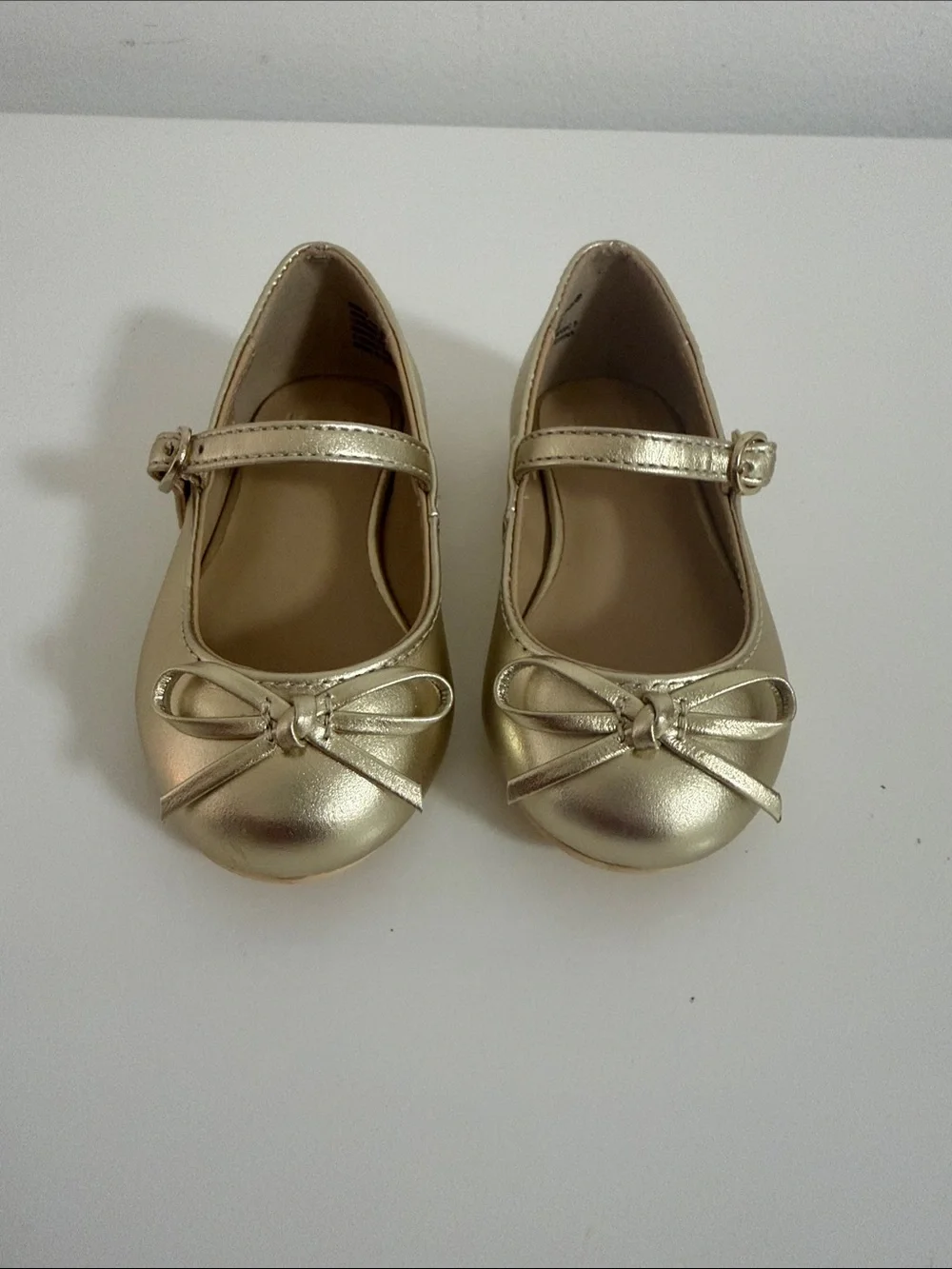 Janie and Jack Metallic Gold Mary Jane Flats with Bow Accent